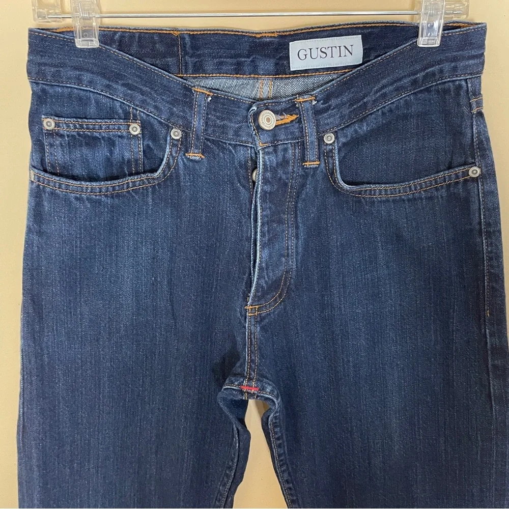Gustin Men's Straight Jeans Washed Finish Selvedge Button Fly